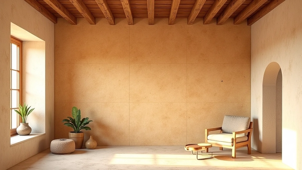 Integração de cortiça natural em espaço interior rústico, padrão orgânico